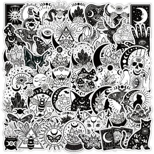 10/50pcs Black White Gothic Magic Witch Tarot Goth Stickers Decals Toy DIY Skateboard Laptop Motorcycle Car Waterproof Sticker