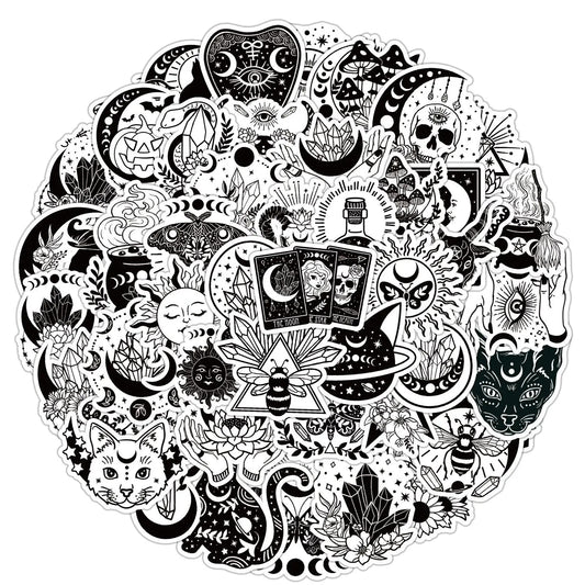 10/50pcs Black White Gothic Magic Witch Tarot Goth Stickers Decals Toy DIY Skateboard Laptop Motorcycle Car Waterproof Sticker