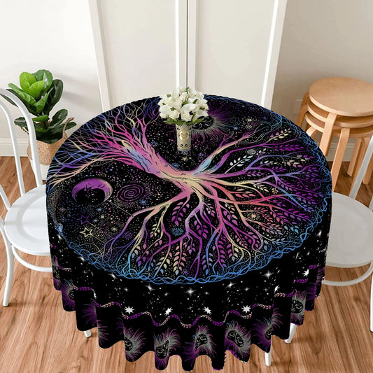 1 Piece of Life Tree Round Table Cloth Waterproof Terrace Table Sun Moon Star Curtain Multi Use 63 inch Blue Purple